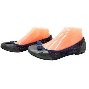 Womens BORN Bow Accent Perforated Eather & Mesh Blue, Metallic Grey Ballet Flats